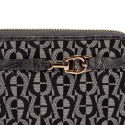 Pre Owned محفظة أيغنر سحاب ملتف حافة جلد منقوش وكانفاس مميز رمادي