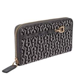 Pre Owned محفظة أيغنر سحاب ملتف حافة جلد منقوش وكانفاس مميز رمادي