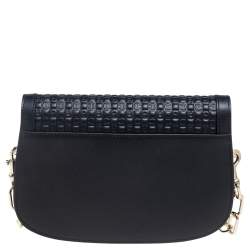 Pre Owned حقيبة كروس آيغنر سافونا جلد أسود بقلاب