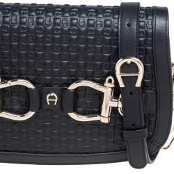 Pre Owned حقيبة كروس آيغنر سافونا جلد أسود بقلاب