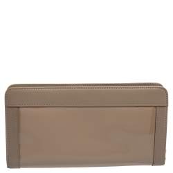 Pre Owned Aigner Taupe Leather and Patent Leather Cavallina Tassel Zip Around Wallet