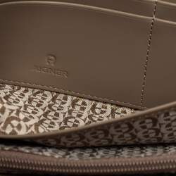 Pre Owned Aigner Taupe Leather and Patent Leather Cavallina Tassel Zip Around Wallet