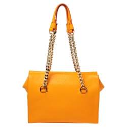 Pre Owned Aigner Tangerine Leather Chain Shoulder Bag