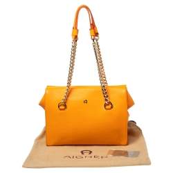 Pre Owned Aigner Tangerine Leather Chain Shoulder Bag