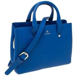 Pre Owned Aigner Blue Leather Satchel