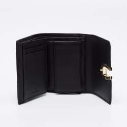 Pre Owned Aigner Black Leather Pria Trifold Wallet