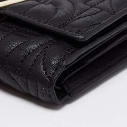 Pre Owned Aigner Black Leather Pria Trifold Wallet