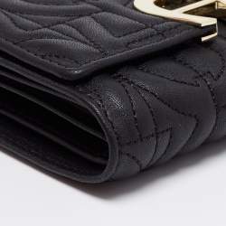Pre Owned Aigner Black Leather Pria Trifold Wallet
