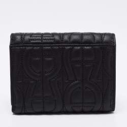 Pre Owned Aigner Black Leather Pria Trifold Wallet