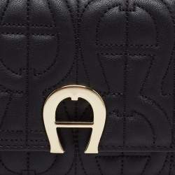 Pre Owned Aigner Black Leather Pria Trifold Wallet