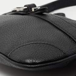 Pre Owned Aigner Black Leather Buckle Top Zip Pouch