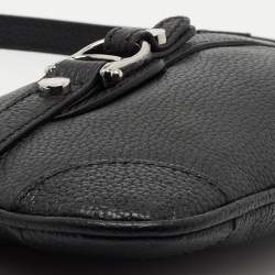 Pre Owned Aigner Black Leather Buckle Top Zip Pouch