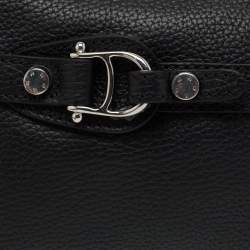 Pre Owned Aigner Black Leather Buckle Top Zip Pouch