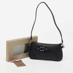 Pre Owned Aigner Black Leather Buckle Top Zip Pouch