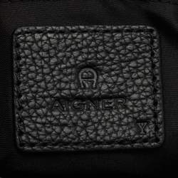 Pre Owned Aigner Black Leather Buckle Top Zip Pouch