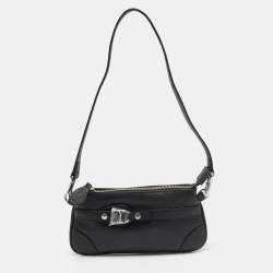 Aigner Black Leather Top Zip Baguette 