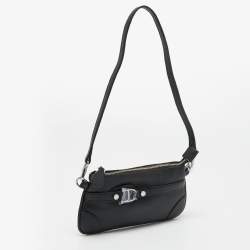 Aigner Black Leather Top Zip Baguette 