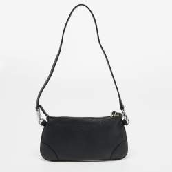Aigner Black Leather Top Zip Baguette 