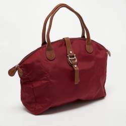 Pre Owned Aigner Red/Brown Nylon Piccolina Tote