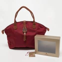 Pre Owned Aigner Red/Brown Nylon Piccolina Tote