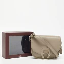 Aigner Beige Leather Logo Flap Shoulder Bag