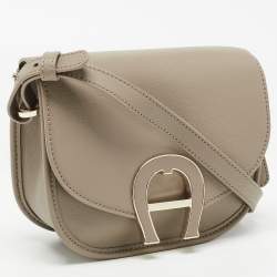Aigner Beige Leather Logo Flap Shoulder Bag