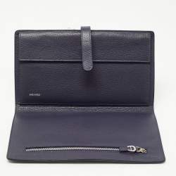 Pre Owned Aigner Navy Blue Leather Logo Flap Organizer Clutch