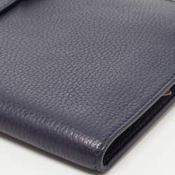 Pre Owned Aigner Navy Blue Leather Logo Flap Organizer Clutch