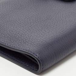 Pre Owned Aigner Navy Blue Leather Logo Flap Organizer Clutch