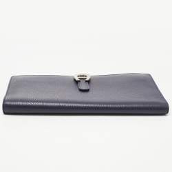 Pre Owned Aigner Navy Blue Leather Logo Flap Organizer Clutch