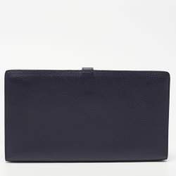 Pre Owned Aigner Navy Blue Leather Logo Flap Organizer Clutch