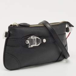 Pre Owned Aigner Black Leather Buckle Baguette Bag