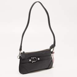 Pre Owned Aigner Black Leather Buckle Logo Clutch Bag