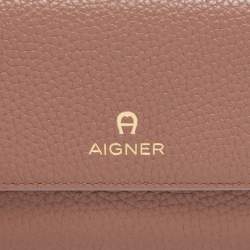 Pre Owned Aigner Brown Leather Flap Continental Wristlet Wallet