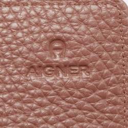 Pre Owned Aigner Brown Leather Flap Continental Wristlet Wallet