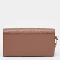 Pre Owned Aigner Brown Leather Flap Continental Wristlet Wallet