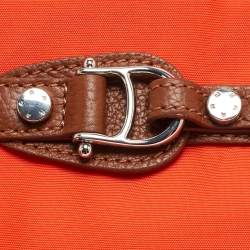 Pre Owned Aigner Orange/Tan Nylon and Leather Buckle Baguette Bag