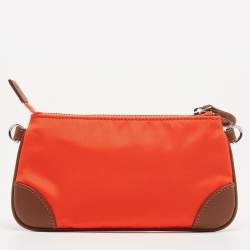 Pre Owned Aigner Orange/Tan Nylon and Leather Buckle Baguette Bag