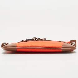 Pre Owned Aigner Orange/Tan Nylon and Leather Buckle Baguette Bag