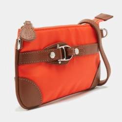 Pre Owned Aigner Orange/Tan Nylon and Leather Buckle Baguette Bag