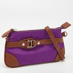 Pre Owned Aigner Purple/Brown Nylon and Leather Buckle Clutch Bag