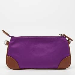 Pre Owned Aigner Purple/Brown Nylon and Leather Buckle Clutch Bag