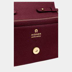 Pre Owned Aigner Burgundy shaking gold DIADORA Burgundy Bill and Card Case