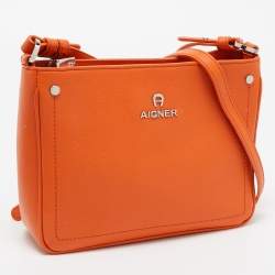 Aigner Orange Leather Logo Crossbody Bag
