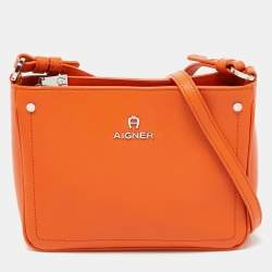 Aigner Orange Leather Logo Crossbody Bag