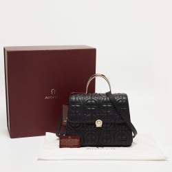 Aigner Black Signature Leather Genoveva Top Handle Bag