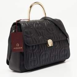 Aigner Black Signature Leather Genoveva Top Handle Bag