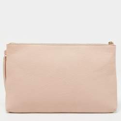 Pre Owned Aigner Light Pink Leather Zip Flat Pouch