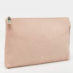 Pre Owned Aigner Light Pink Leather Zip Flat Pouch