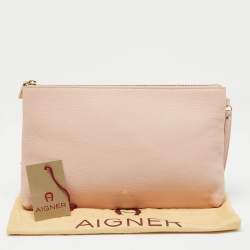 Pre Owned Aigner Light Pink Leather Zip Flat Pouch